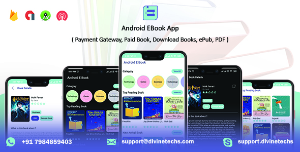Android EBook App (Books App, PDF, ePub, Download Books, Paid book, payment gateway) + admin panel