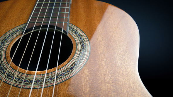 Acoustic Guitar Body Detail Moving Shot