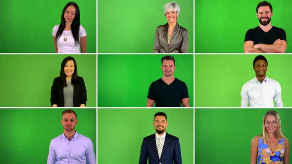  Compilation (Montage) - Group of People Smile To Camera - Green Screen Studio