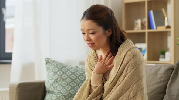 Sick Woman Having Video Call on Tablet Pc at Home