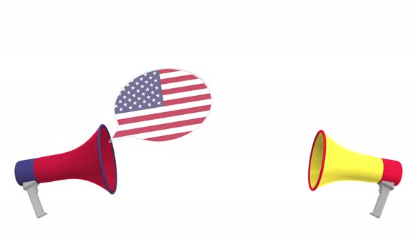 Flags of Belgium and the USA on Speech Bubbles
