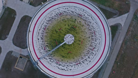 Top View Of A Circular Clarifier In Wastewater Treatment Plant In Poland. aerial