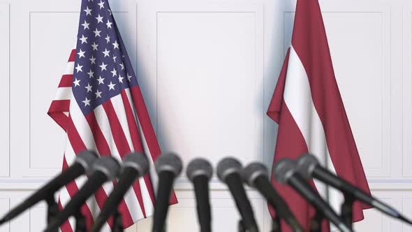 Flags of the USA and Latvia at International Meeting