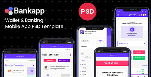 Bankapp | Banking & Wallet Mobile App UI Design PSD Template