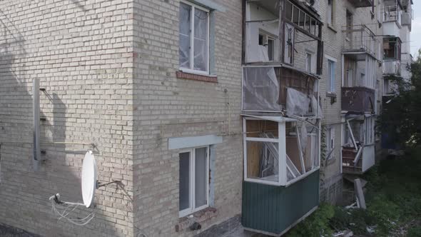 War in Ukraine  a Destroyed Building in the City of Makariv