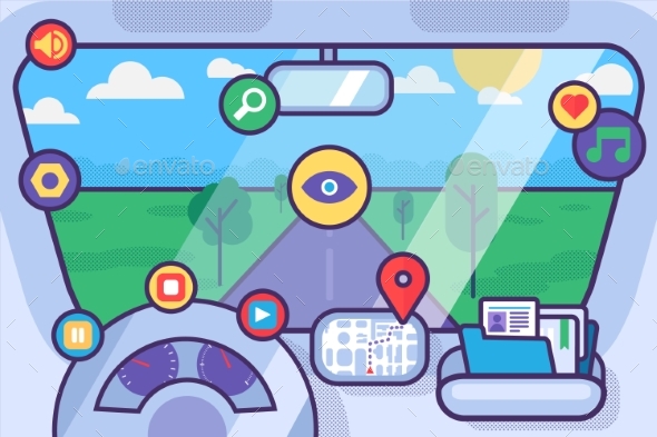 Inside Car Interior Vector Concept with Icons