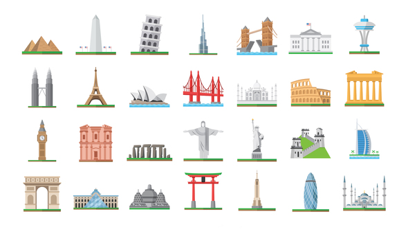 100 World Landmarks Icons