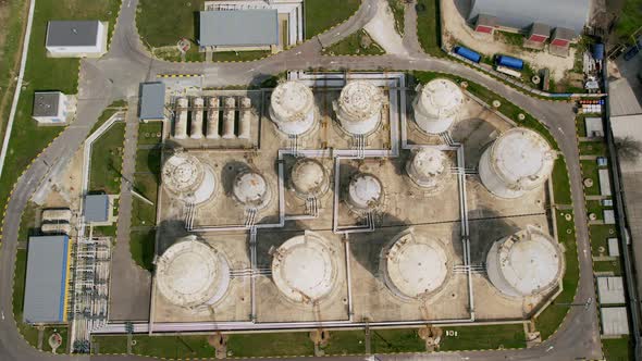 Aerial Footage of Big Fuel Reservoires in Petrol Industrial Zone