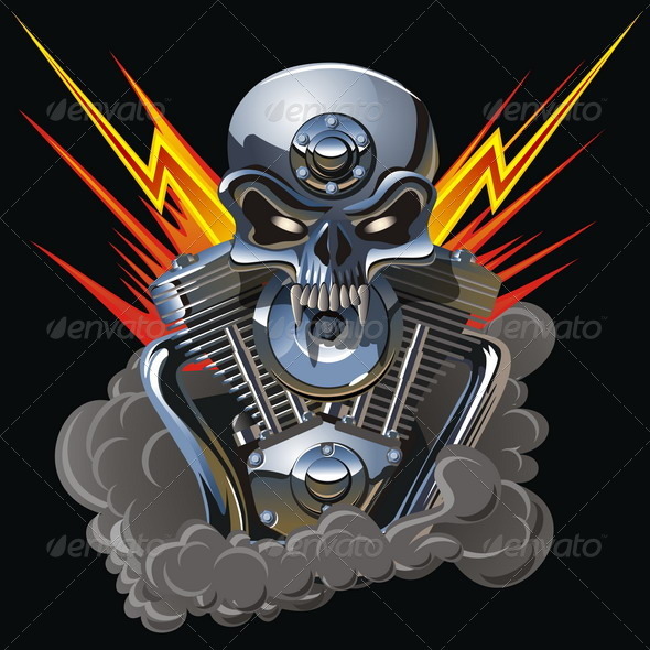 Vector Metall Skull with Engine