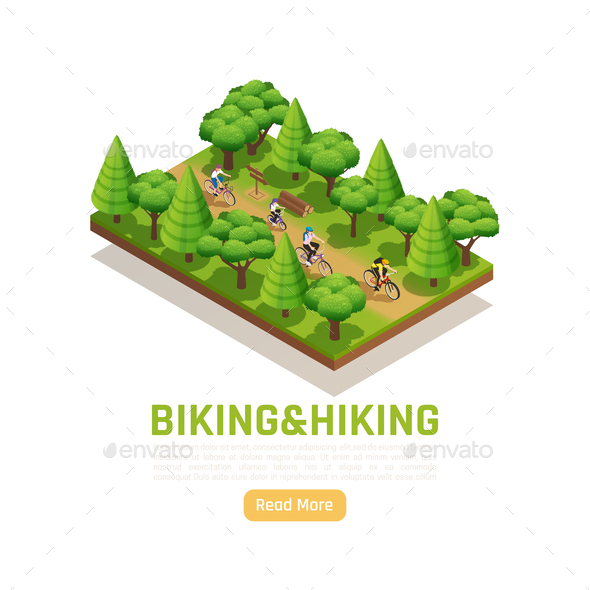 Biking And Hiking Isometric Background