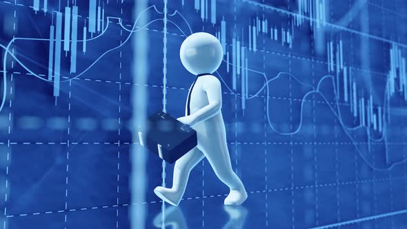 Businessman Walking Front Of A Graphic Stock Exchange Chart 4k