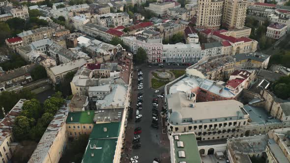 Aerial View of Historical Center of Odessa Ukraine From Drone at Sunset