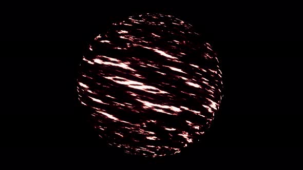Abstract spherical planet with hot gas spinning in space