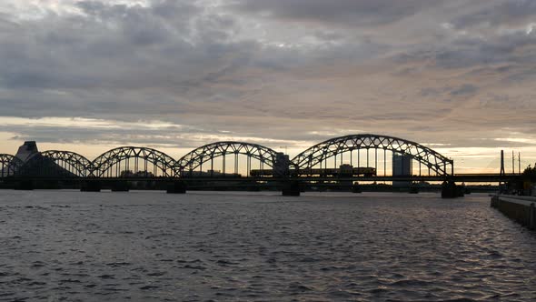 The Railway Bridge during sunset in Riga Latvia