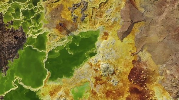 Wonders of planet Earth. The Sulphur springs create the unearthly colourful landscape. Ethiopia.