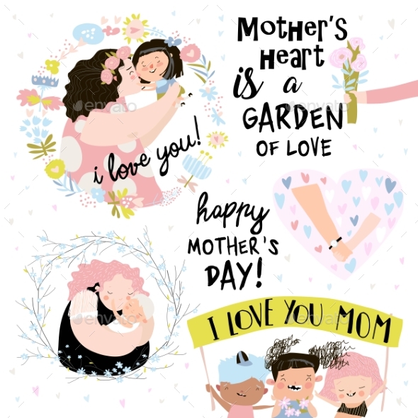 Set of Illustrations for Mothers Day
