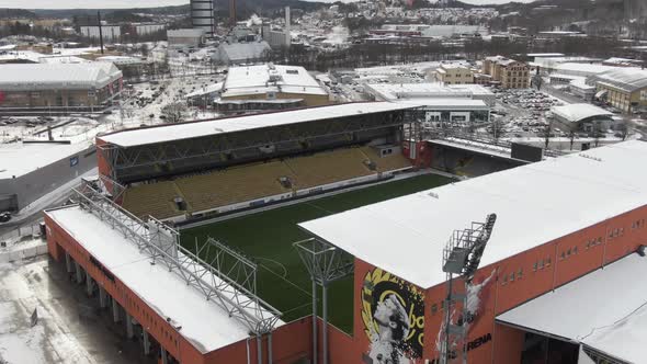 Empty Boras arena on winter day, Sweden. Aerial drone view