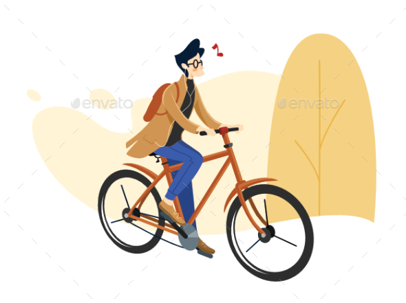 Man Bike Commute In The Morning
