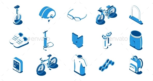 Bicycle Isometric Icons Set