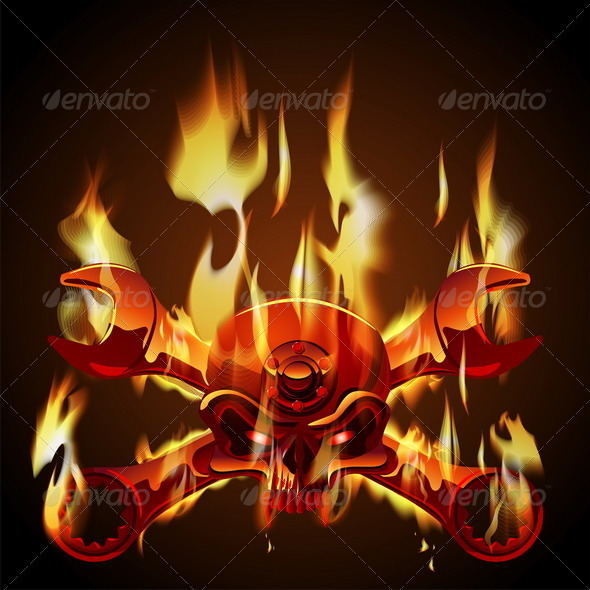 Vector Metal Jolly Roger in Flame