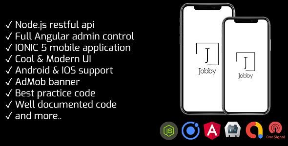 JOBBY - Full job portal application IONIC 5 with Angular 9 admin & Node.js REST API + Admob banner