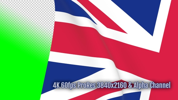 United Kingdom waving flag with alpha channel for video transition