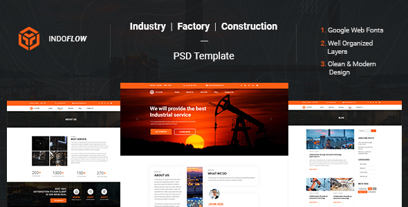 Indoflow - Industrial Construction & Manufacturing PSD Template