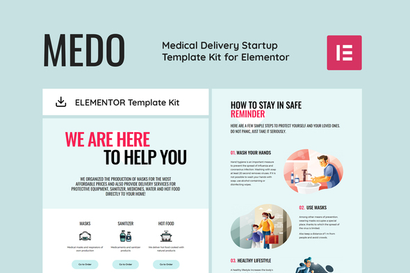 MEDO - Medical Delivery Startup Elementor Template Kit