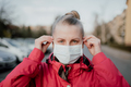 Portrait of Woman Wearing Protective Mask Against Covid-19 Outdoors - PhotoDune Item for Sale