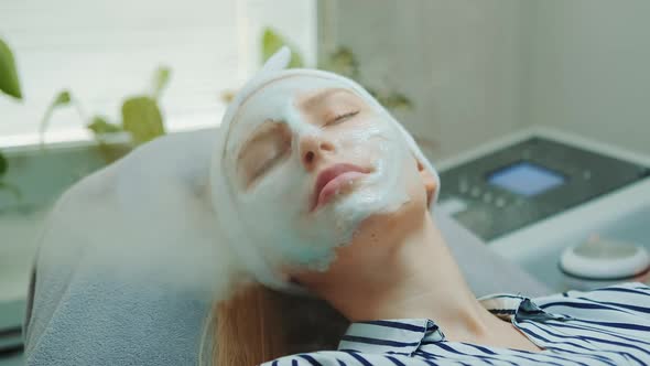 Closeup Shot of Professional Facial Skin Care Treatment with a Cosmetic Steamer at Beauty Salon