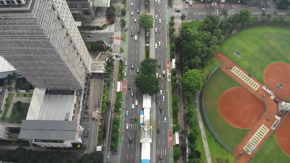 Aerial view of cityscape and skyscrapers buildings in Jakarta