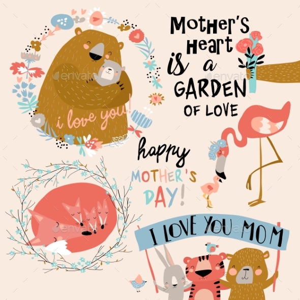 Set of Illustrations for Mothers Day
