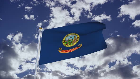 Idaho Flag With Sky 4k