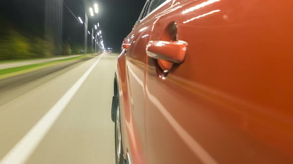 Drivelapse From Side of Car Moving on a Night Highway Timelapse Hyperlapse