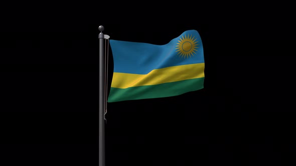 Rwanda Flag On Flagpole With Alpha Channel  4K