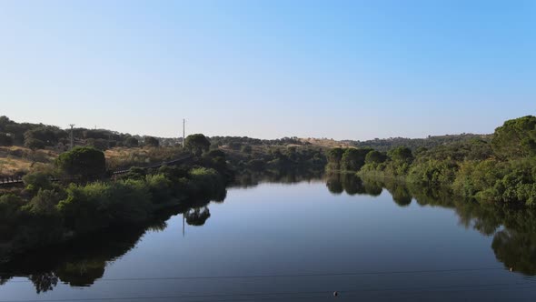 Aerial footage of a dam in Alentejo, Portugal