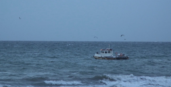 Boat On The Sea At Nightfall