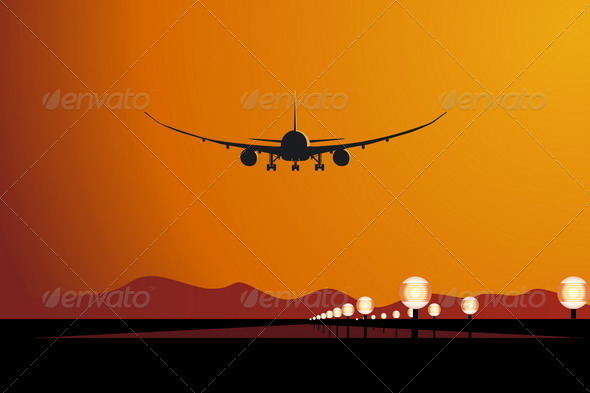 Airliner Landing at Sunset
