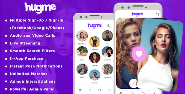 Hugme - Android Native Dating App with Audio Video Calls and Live Streaming