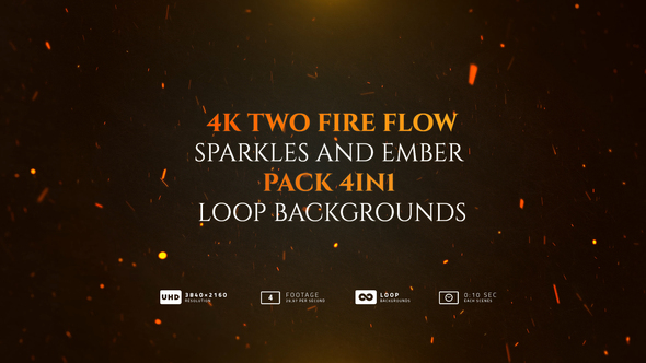 4K Two Fire Flow Sparkles And Ember Pack 4in1 Loop Backgrounds alt