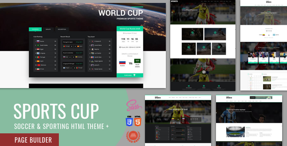 Motyw Puchar sportowy, piłka nożna i sportowa HTML z Bootstrap 4 + Kreator stron