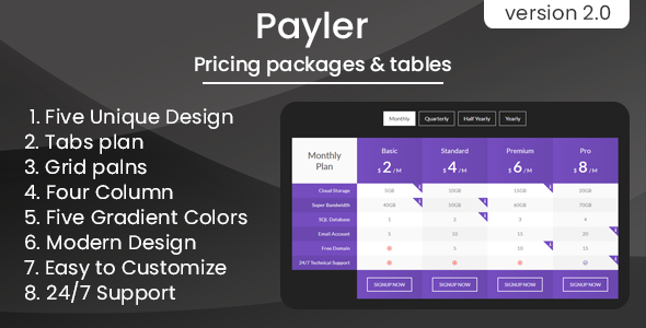 Payler - Pricing Packages & Tables