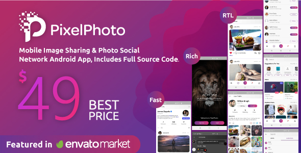 PixelPhoto Android - mobilne udostępnianie obrazów i aplikacja społecznościowa do zdjęć