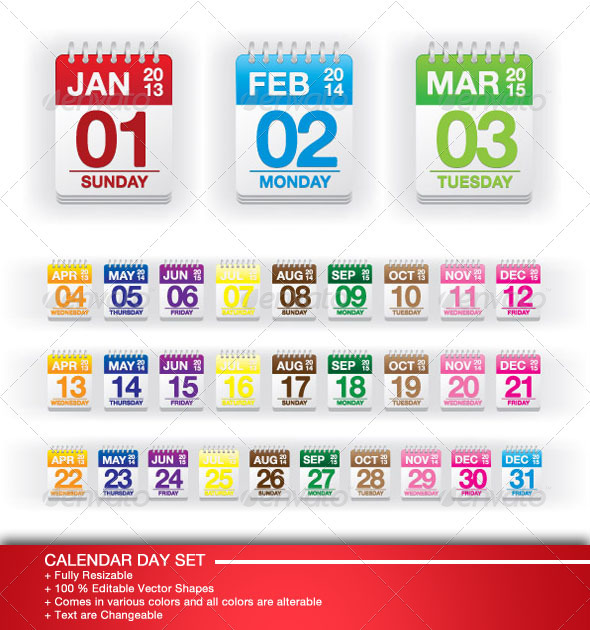 Colorful Calendar Day Set
