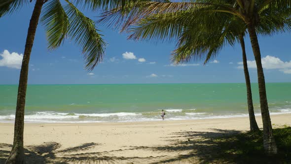 Aerial, A Person Walking On The Beach