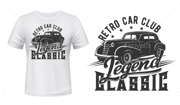 Vintage Car T-shirt Print, Vehicle Club