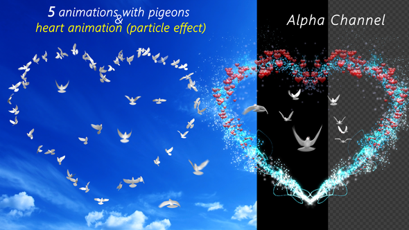 Pigeons animation (Heart with doves) alt