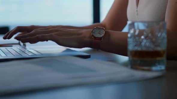 Closeup Business Hands Typing Laptop Keyboard