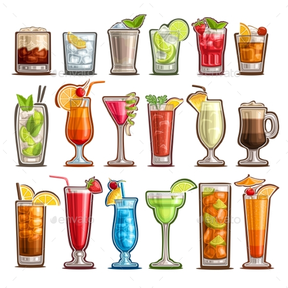Vector Set of Tropical Cocktails