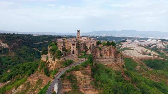 Aerial View of Medieval Town on Top of Plateau in Viterbo Province Lazio